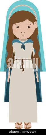 cartoon virgin mary woman smiling and wearing blue mantle over white background. vector illustration Stock Vector