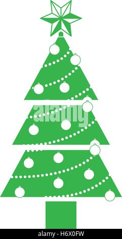 green christmas pine tree with decoration elements over white background. vector illustration Stock Vector