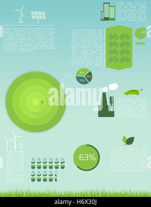 Green ecology infographic template with icons in retro collors. Stock Vector