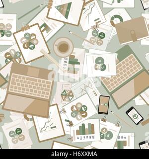 Seamless flat business vector pattern with stationery. Stock Vector