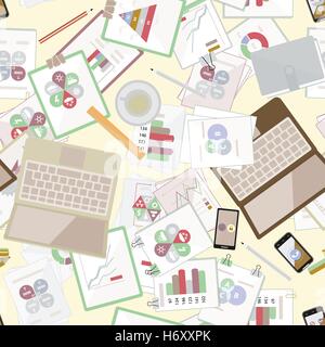 Seamless flat business vector pattern with stationery. Stock Vector