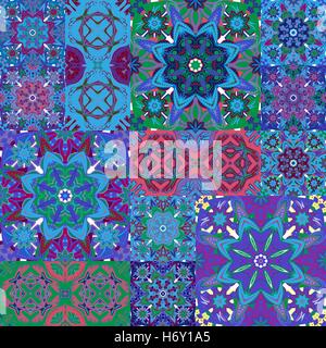 Islamic damask backgrounds colorful set, beautiful ornamentation, fashioned seamless patterns, vector wallpapers, floral wrapping papers, swatch fabrics for decoration and design Stock Vector