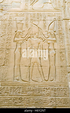 Hieroglyphs on the walls of the Temple of Horus in Edfu; Egypt Stock