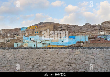 The region of Upper Egypt is the poorest in country, it's agricultural area with many villages, located on the desert rocky hill Stock Photo