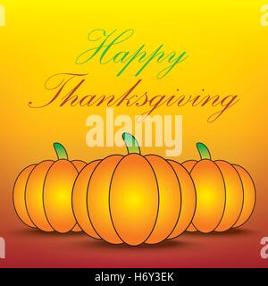 Pumpkin on yellow background with text graphics Happy Thanksgiving card Stock Vector