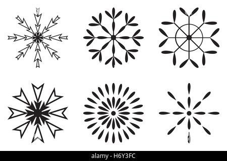 Christmas and winter design elements - Set of black snowflakes icon isolated on white background, vector illustration Stock Vector