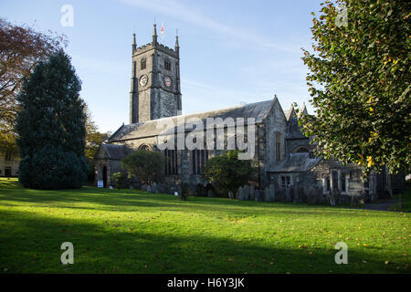 The Tavistock Parish Church , dedicated to St. Eustachius, mostly a 15th century building though the tower is older Stock Photo