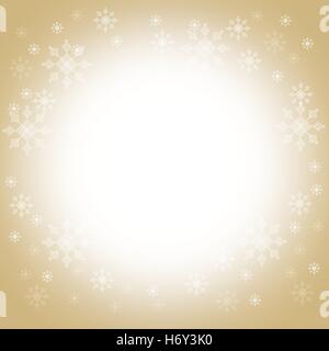 Christmas and winter background - White snowflakes on gold and white border background, vector Stock Vector