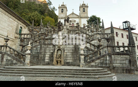 View of the magnificent Steps of the Virtues leading to the church of the Sanctuary of Our Lady in the Peneda Geres National Par Stock Photo