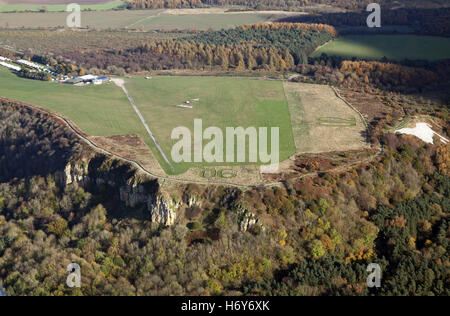 aerial view of Yorkshire Gliding Club at Sutton Bank & Kilburn White Horse, UK Stock Photo