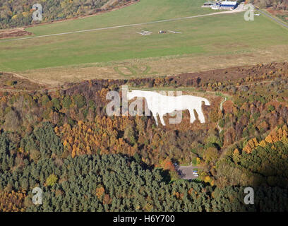 aerial view of Yorkshire Gliding Club at Sutton Bank & Kilburn White Horse, UK Stock Photo