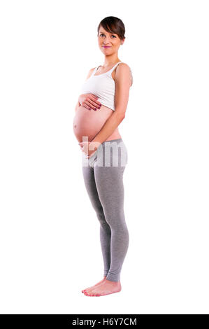 Beautiful pregnant woman - isolated over a white background Stock Photo