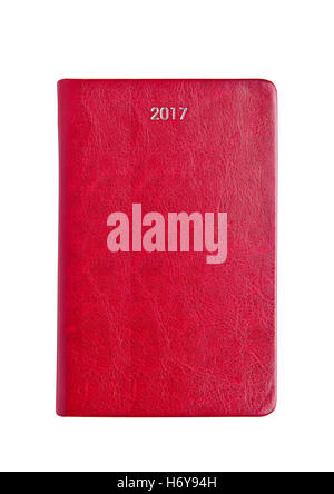 Red leather 2017 diary note book on white background Stock Photo