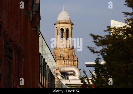 Manchester Royal Exchange Theatre tower    landscape cityscape architecture building rooftop corner detail sandstone air-conditi Stock Photo