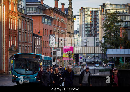 Manchester Salford bus border   Transport transporter transportation transported traveling getting about by on going  commuter c Stock Photo