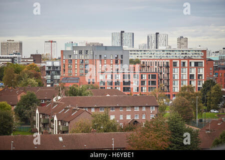 Salford Skyline view flats houses apartments   Housing stock typical view from  Manchester Vimto Park council house  Private Hou Stock Photo