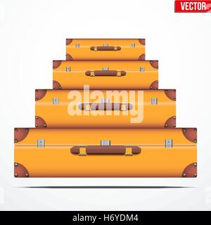 Pyramid of the vintage suitcases. Symbol of travel and vacation. Vector Illustration Isolated on white background. Stock Vector