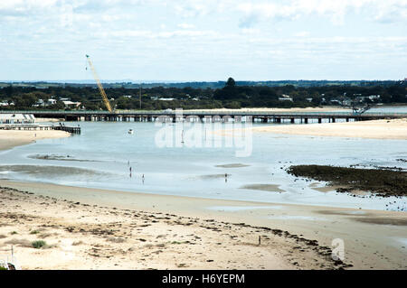 reconstruction of barwon heads bridge over barwon river from bluff. barwon heads. victoria. australia Stock Photo