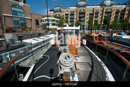 The Havengore, carried Sir Winston Churchill to his funeral on the Thames, St. Katharine dock,  London, England, United Kingdom Stock Photo