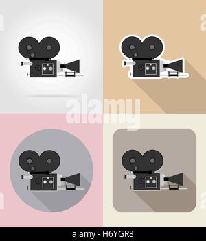 old retro vintage movie video camera flat icons vector illustration isolated on background Stock Vector