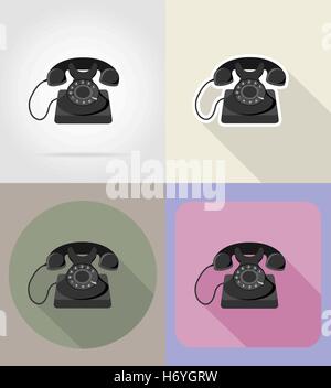 old retro vintage phone flat icons vector illustration isolated on background Stock Vector