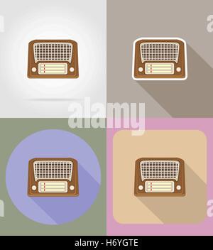 old retro vintage radio flat icons vector illustration isolated on background Stock Vector