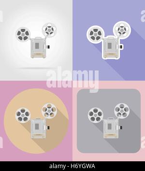 old retro vintage projector flat icons vector illustration isolated on background Stock Vector