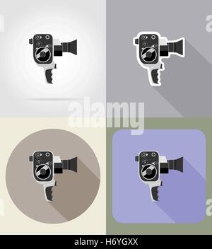old retro vintage movie video camera flat icons vector illustration isolated on background Stock Vector