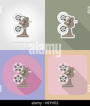 old retro vintage projector flat icons vector illustration isolated on background Stock Vector