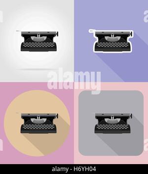 old retro vintage typewriter flat icons vector illustration isolated on background Stock Vector