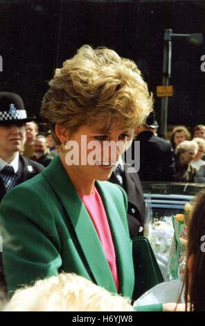 Diana Princess of Wales on her visit to Belper, Derbyshire April 1992 Stock Photo