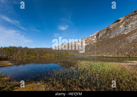 Lofoten Islands, Norway. Sandemarka landscape and trails where traditional indigenous Sami people once lived off the land. Stock Photo