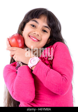 Young Girl With Apple Isolated on White Background Stock Photo