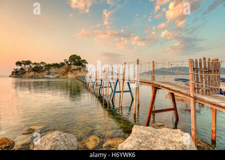 The sunrise at Agios Sostis Island  (Cameo) in Zakynthos, Greece Stock Photo