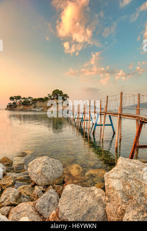 The sunrise at Agios Sostis Island  (Cameo) in Zakynthos, Greece Stock Photo