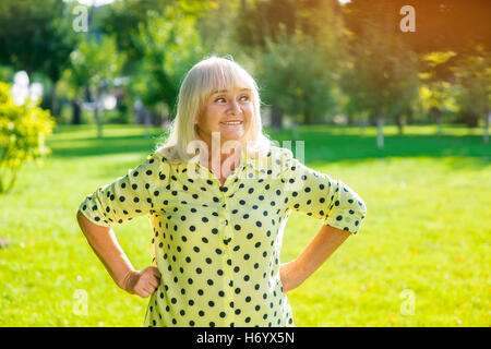 Woman with gray hair smiling. Stock Photo