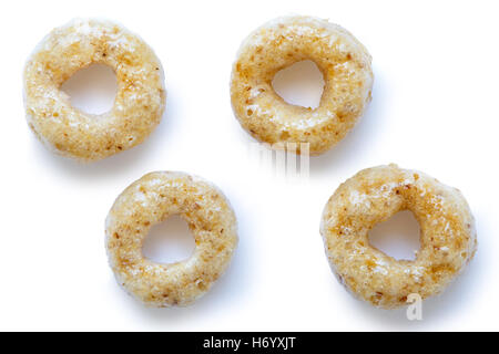 Collection of four honey cheerios isolated on white from above. Stock Photo