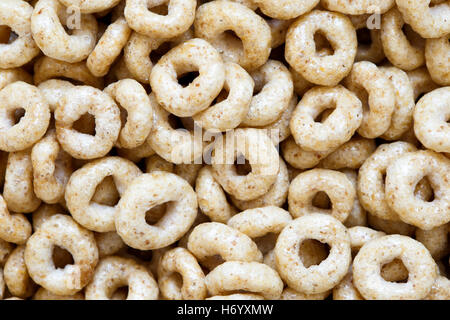 Background of honey cheerios from above. Stock Photo