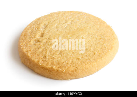 Single round shortbread biscuit isolated on white. Stock Photo