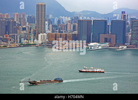 aerial view on Kowloon peninsula and the bay Hong Kong Stock Photo