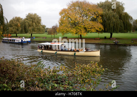 Trip boat on the River Avon in autumn, Stratford-upon-Avon, UK Stock Photo