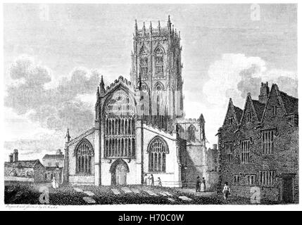 An engraving of the Church of St George, Doncaster, Yorkshire scanned at high resolution from a book printed in 1812. Stock Photo