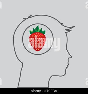 silhouette head with tasty strawberry icon graphic vector illustration eps 10 Stock Vector