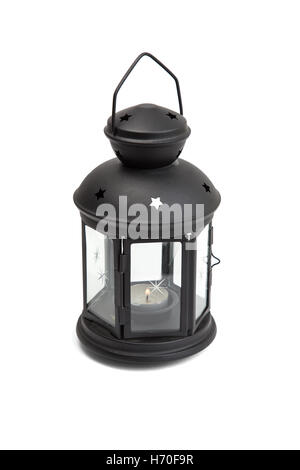 Beautiful black lantern on white background Stock Photo