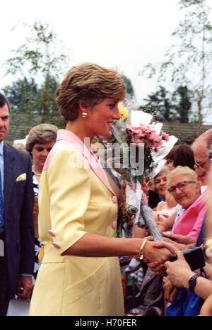 Diana, Princess of Wales on her visit to Wrexham, Wales - July 1991 Stock Photo