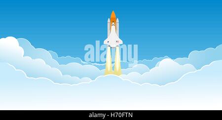 Realistic space shuttle flying in clouds after launch. Stock Vector