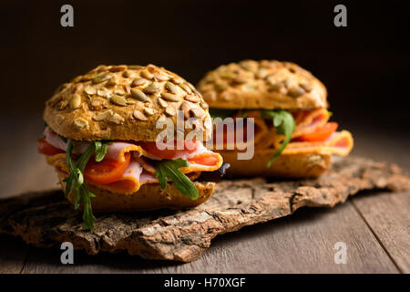 Ham salad rolls with creative lighting Stock Photo