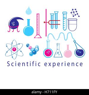 Figure various scientific experiments with test tubes on white background Stock Vector