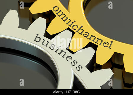 omnichannel business concept on the gearwheels, 3D rendering Stock Photo