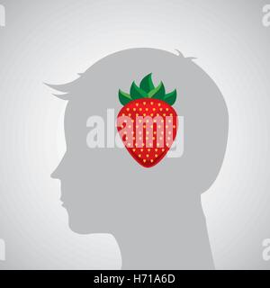silhouette head with tasty strawberry icon graphic vector illustration eps 10 Stock Vector